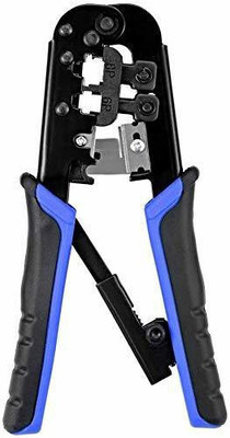 BALRAMA Dual Modular Network Wire Cable Cutting Stripping Crimping Cutter Tool RJ45 RJ12 RJ11 8P 6P 4P CAT5 CAT5e CAT6 CAT6A All in One Blue & Black Manual Hydraulic Crimper
