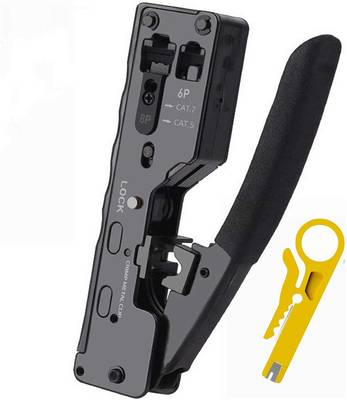 microware RJ45 Crimp Tool Ethernet Crimping Tool Wire Cutter Crimper For Cat7 Cat6a Cat6 Cat5e Pass Through Connectors Cordless Crimper