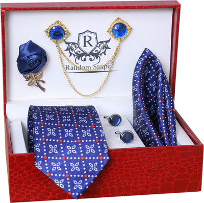 RANDOM STRIPE Satin Cufflink & Tie Pin Set(Blue)