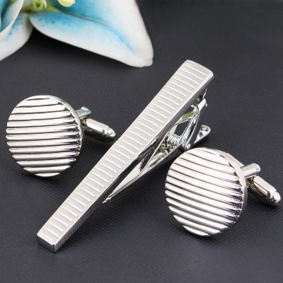 PELUCHE Brass Cufflink & Tie Pin Set(Silver)