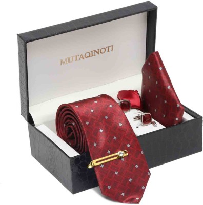 MUTAQINOTI Silk Cufflink & Tie Pin Set(Red)