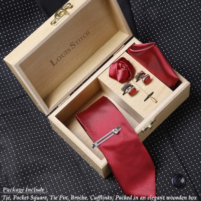 LOUIS STITCH Silk Tie & Cufflink(Maroon)