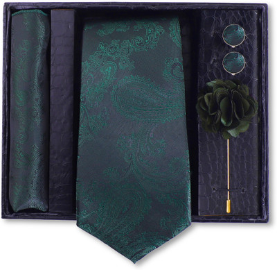 RANDOM STRIPE Silk Cufflink & Tie Pin Set(Green)