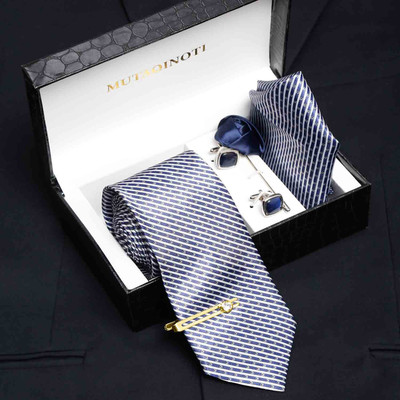 MUTAQINOTI Silk Cufflink & Tie Pin Set(Turquoise)