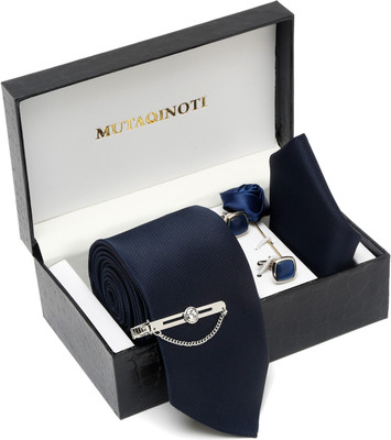 MUTAQINOTI Silk Cufflink & Tie Pin Set(Blue)