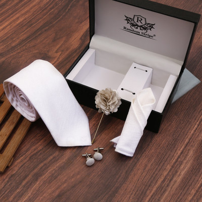 RANDOM STRIPE Satin Cufflink & Tie Pin Set(White)
