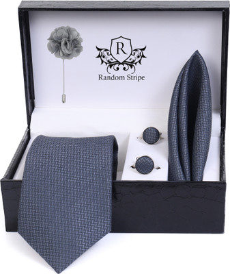 RANDOM STRIPE Satin Cufflink & Tie Pin Set(Grey)