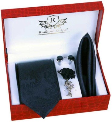 RANDOM STRIPE Silk Cufflink & Tie Pin Set(Black)