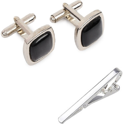 FashMade Stainless Steel Cufflink & Tie Pin Set(Black)