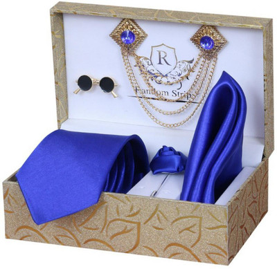 RANDOM STRIPE Silk Tie Pin Set(Blue)
