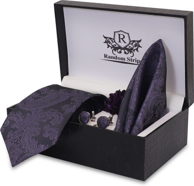 RANDOM STRIPE Silk Cufflink & Tie Pin Set(Purple)