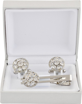 TIEPIN Metal Cufflink & Tie Pin Set(Silver)