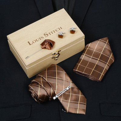 LOUIS STITCH Silk Cufflink & Tie Pin Set(Brown)