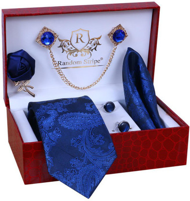 RANDOM STRIPE Silk Cufflink & Tie Pin Set(Blue)