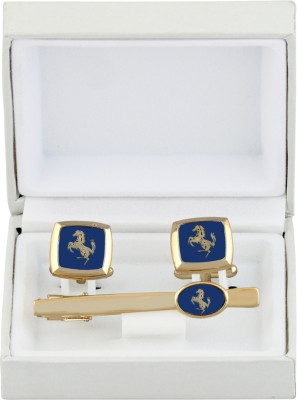 TIEPIN Brass Cufflink & Tie Pin Set(Gold, Blue)