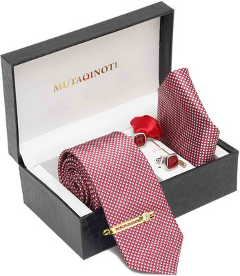 MUTAQINOTI Silk Cufflink & Tie Pin Set(Red)