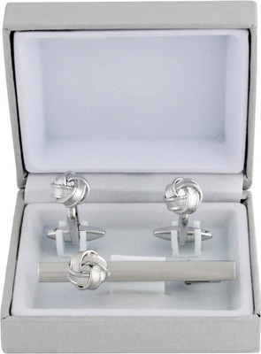 TIEPIN Metal Cufflink & Tie Pin Set(Silver)