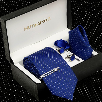 MUTAQINOTI Silk Tie & Cufflink(Blue)
