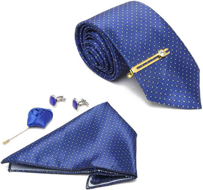 MUTAQINOTI Silk Cufflink & Tie Pin Set(Blue)