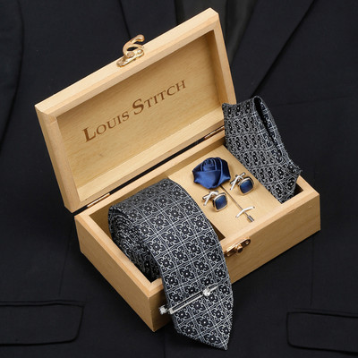 LOUIS STITCH Silk Cufflink & Tie Pin Set(Black)