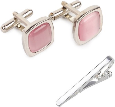 FashMade Stainless Steel Cufflink & Tie Pin Set(Pink)