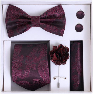 RANDOM STRIPE Satin Cufflink & Tie Pin Set(Maroon)