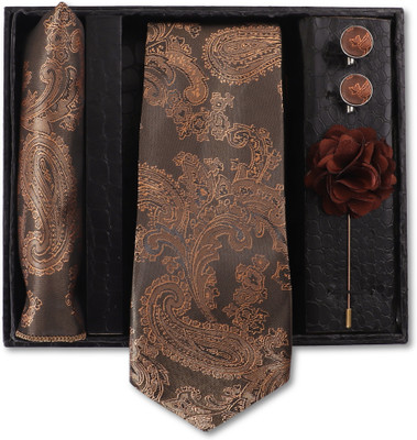 Roman Touch Silk Cufflink & Tie Pin Set(Brown)