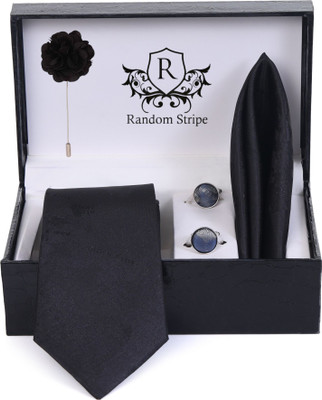 RANDOM STRIPE Alloy Tie & Cufflink(Black)