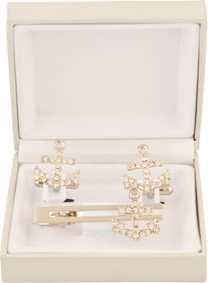 TIEPIN Metal Cufflink & Tie Pin Set(Silver)