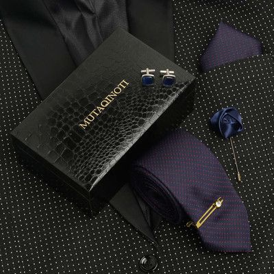 MUTAQINOTI Silk Cufflink & Tie Pin Set(Blue)