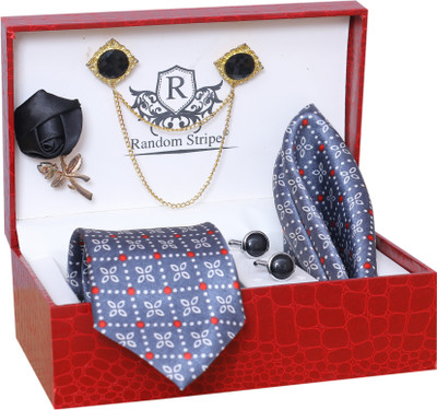 RANDOM STRIPE Satin Cufflink & Tie Pin Set(Grey)