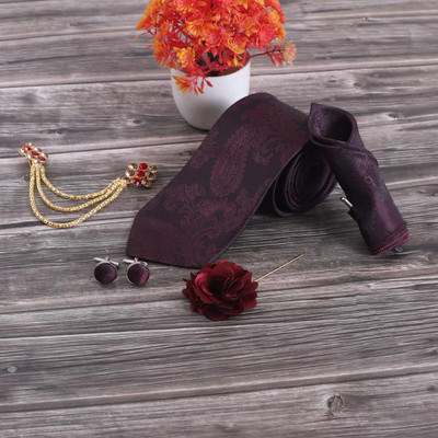 RANDOM STRIPE Silk Cufflink & Tie Pin Set(Maroon)
