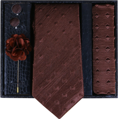 RANDOM STRIPE Satin Cufflink & Tie Pin Set(Brown)