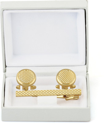 SANDHA Brass Cufflink & Tie Pin Set(Gold)
