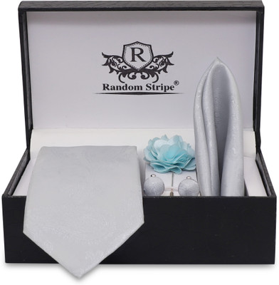 Roman Touch Silk Cufflink & Tie Pin Set(Silver)