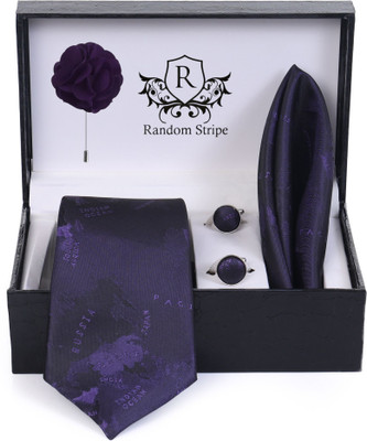 RANDOM STRIPE Alloy Tie & Cufflink(Purple)