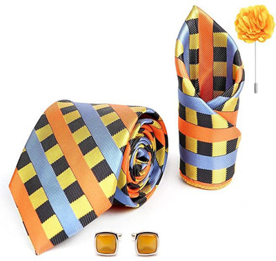 AXLON Silk Cufflink & Tie Pin Set(Yellow)