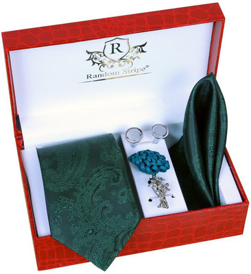 RANDOM STRIPE Satin Cufflink & Tie Pin Set(Green)