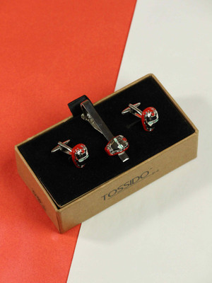 TOSSIDO Brass Cufflink & Tie Pin Set(Red)