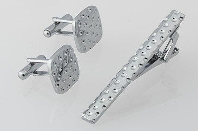 TIEPIN Metal Cufflink & Tie Pin Set(Silver)
