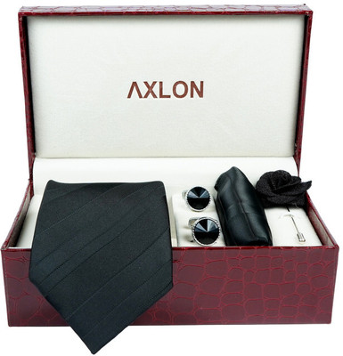 AXLON Silk Cufflink & Tie Pin Set(Black)