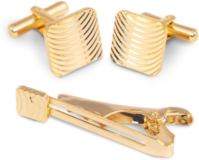 Celebr8 Brass Cufflink & Tie Pin Set(Gold)