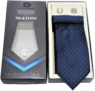 TIE & CUFFS Satin Tie & Cufflink(Blue, White)