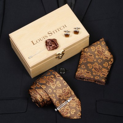 LOUIS STITCH Silk Tie & Cufflink(Brown)