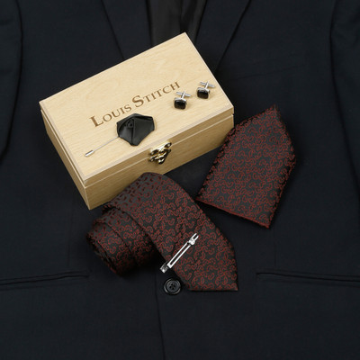 LOUIS STITCH Silk Cufflink & Tie Pin Set(Black)