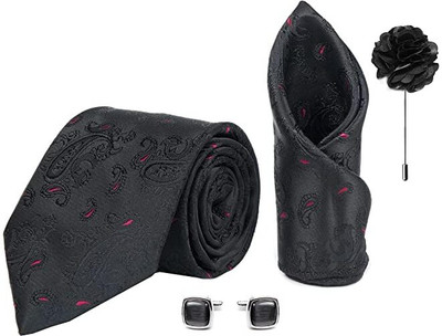 AXLON Silk Cufflink & Tie Pin Set(Black)