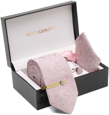 MUTAQINOTI Silk Cufflink & Tie Pin Set(Pink)