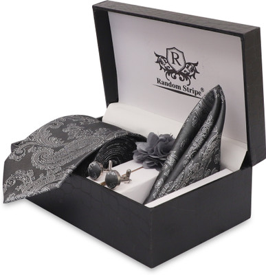 RANDOM STRIPE Silk Cufflink & Tie Pin Set(Grey)