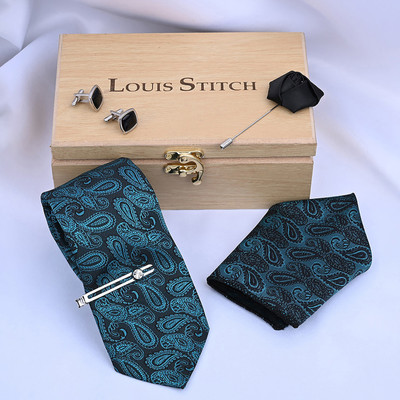 LOUIS STITCH Silk Cufflink & Tie Pin Set(Green)