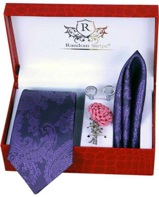 RANDOM STRIPE Silk Cufflink & Tie Pin Set(Purple)
